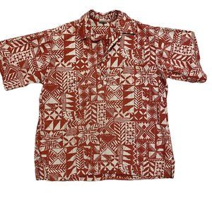 Barefoot in Paradise Red and Gray Tapa 100% Cotton Men's Hawaiian Shirt XL